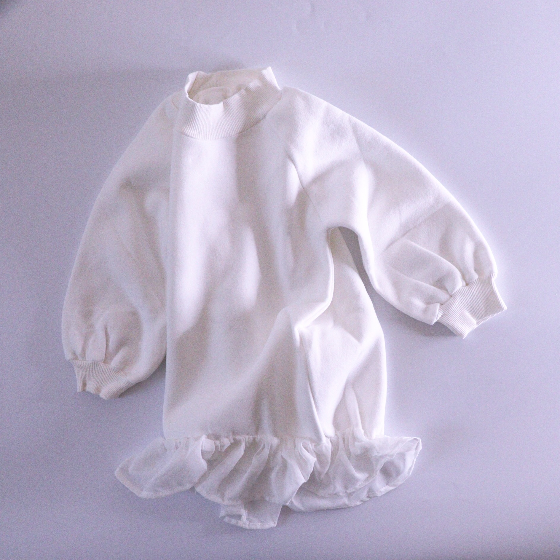 即納 裏起毛 裾フリル 長袖 ワンピース 7444 237 海外子供服 Sweetshop Pua