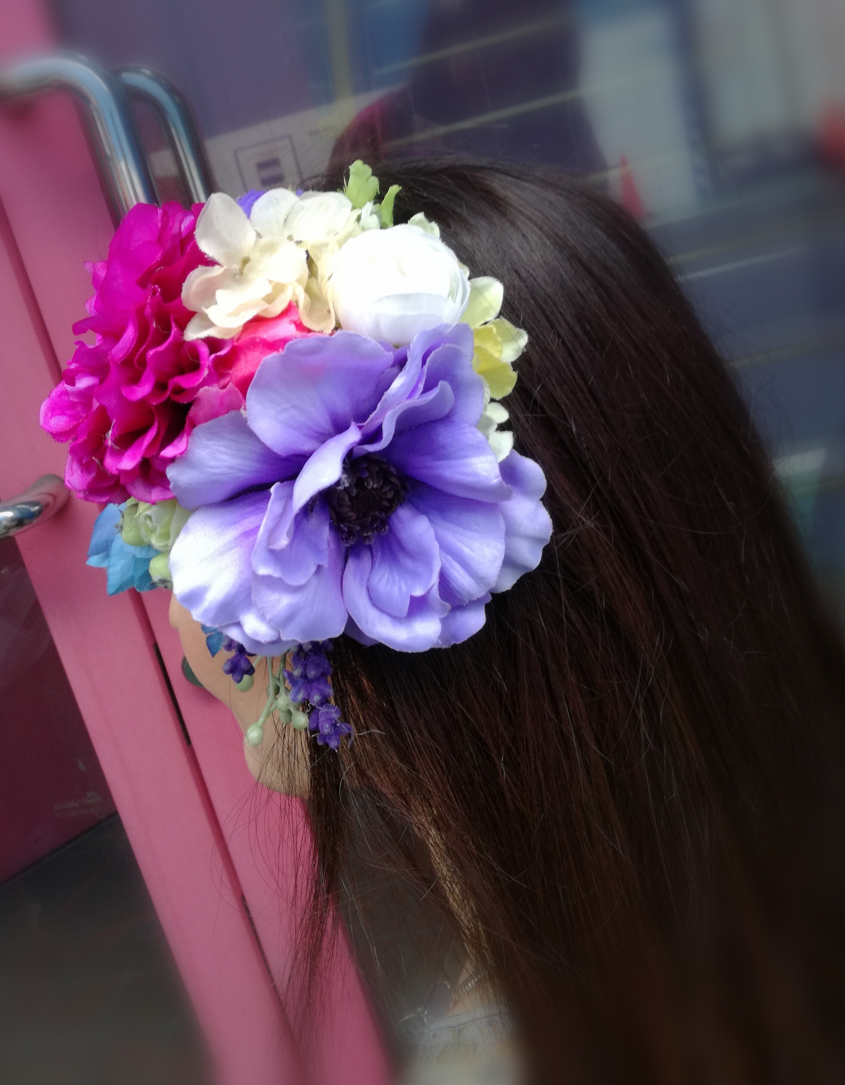 ベリーダンス ピンクダリア紫アネモネの花飾り ベリーダンスショップ アラベスクアカシア