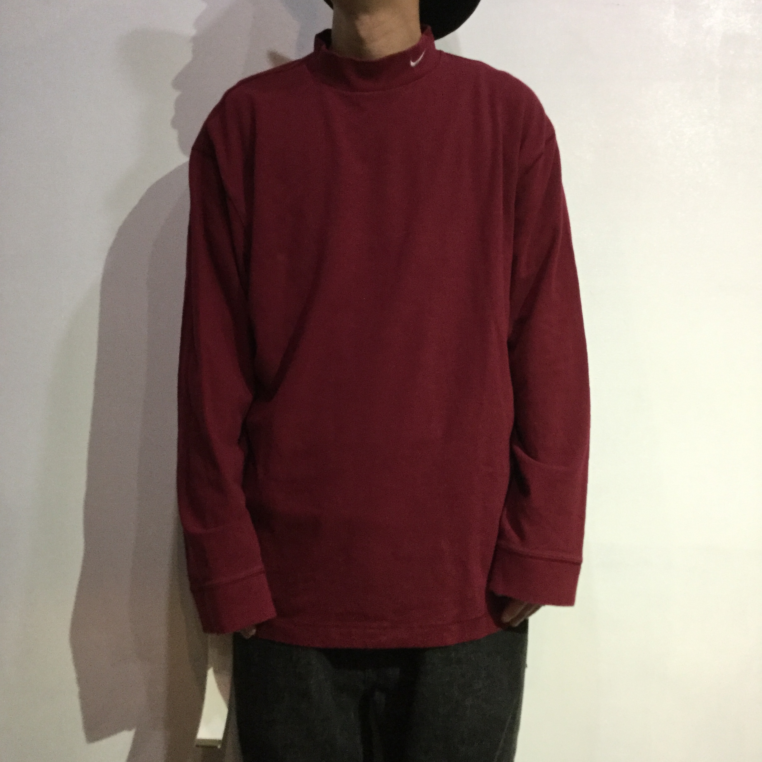 送料無料 Nike モックネックロンt 無地 Xl 長袖tシャツ エンジ 古着屋 Uan