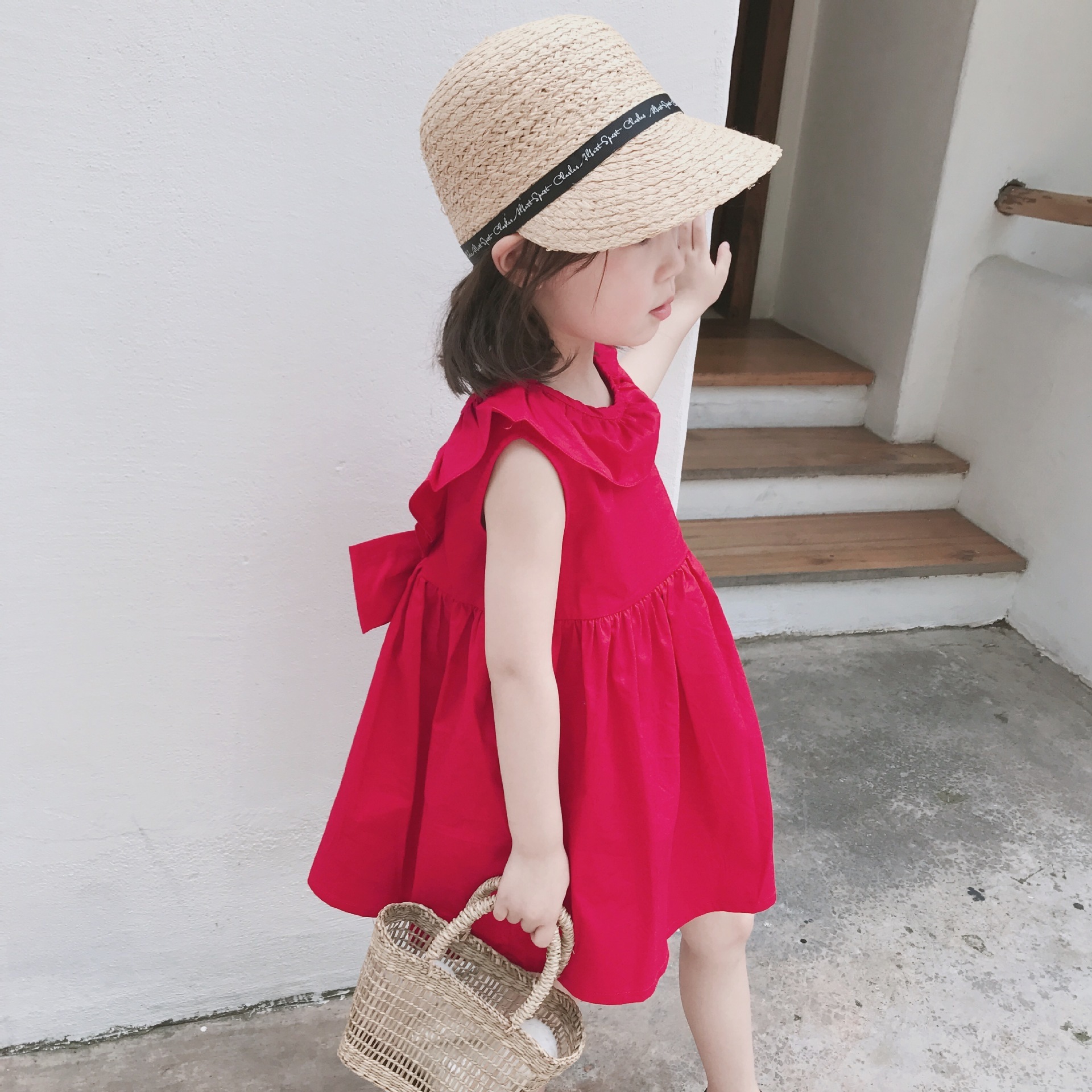 韓国子供服風 女の子丸襟ノースリーブワンピース キッズワンピース 中袖 ゆったり 子供ワンピース 女の子 ナチュラル シャツ 80cm 130cm 子供服 ブラウス ワンピース ノースリーブ ゆったり ワンピース 子供ワンピース 女の子 可愛い ワンピ シャツ 綿 コットン 春夏