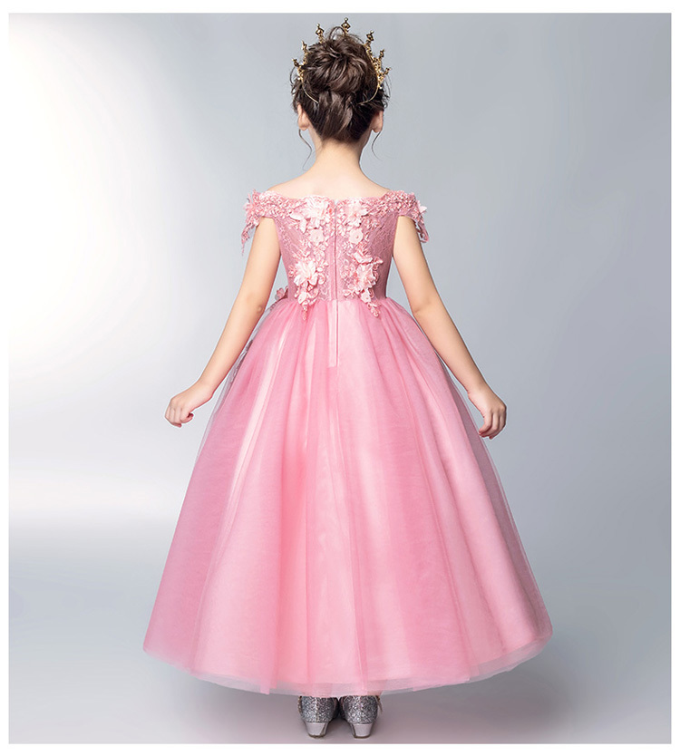 ボートネック 編み上げスタイル 子供ドレス キッズドレス ジュニア フォーマル用 ピアノ発表会 結婚式 入園式 卒業式 子供服 女の子 ワンピース ピンク Elegant