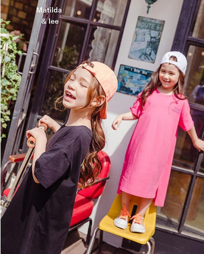 即納商品 韓国子供服 カジュアル オーバーサイズ ロングワンピース ピンク ブラック 90cm 100cm 1cm 130 140cm 150cm 160cm ahouse