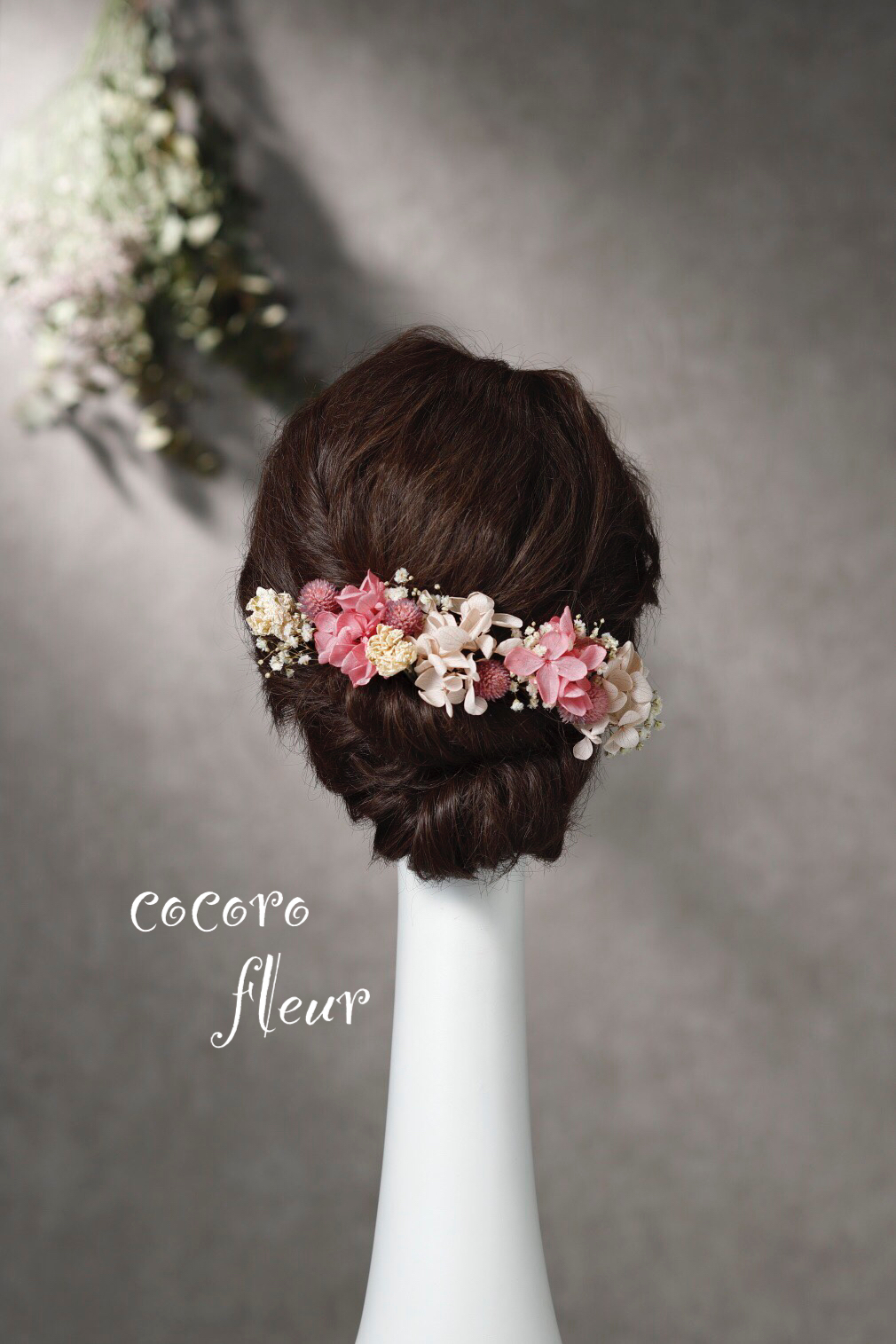 ふわふわかすみ草髪飾り ストロベリー ウェディング 袴 振袖 成人式 ヘアドレス ヘアパーツ プリザーブドフラワー ドライフラワーフラワー Cocorofleur