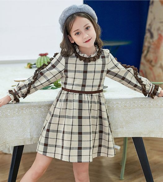 ママサイズ有 チェック柄 レース ワンピース 110cm 150cm ママサイズ 切り替えし ワンピ よそ行き お嬢様風 韓国 子供服 P012 A Dear Child