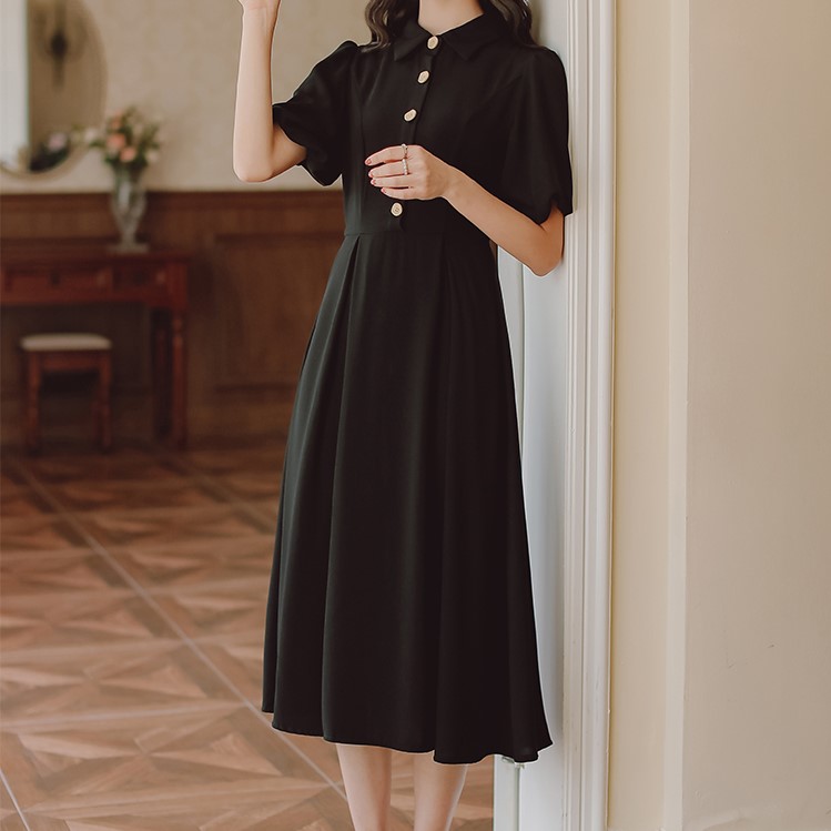 襟付きボタンレトロワンピース Ifreya