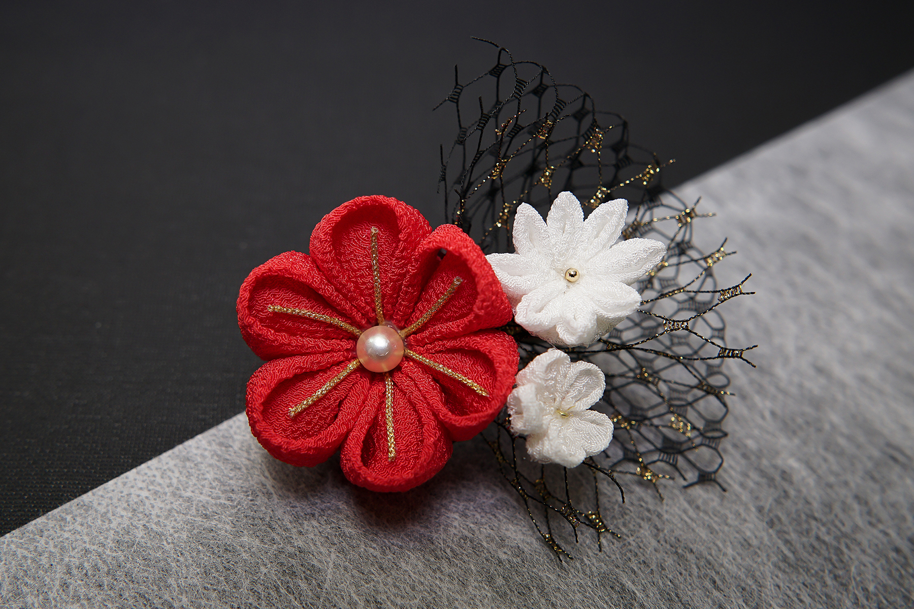 お花レースネットの髪飾り ４パターン つまみ細工shop 色香iroka