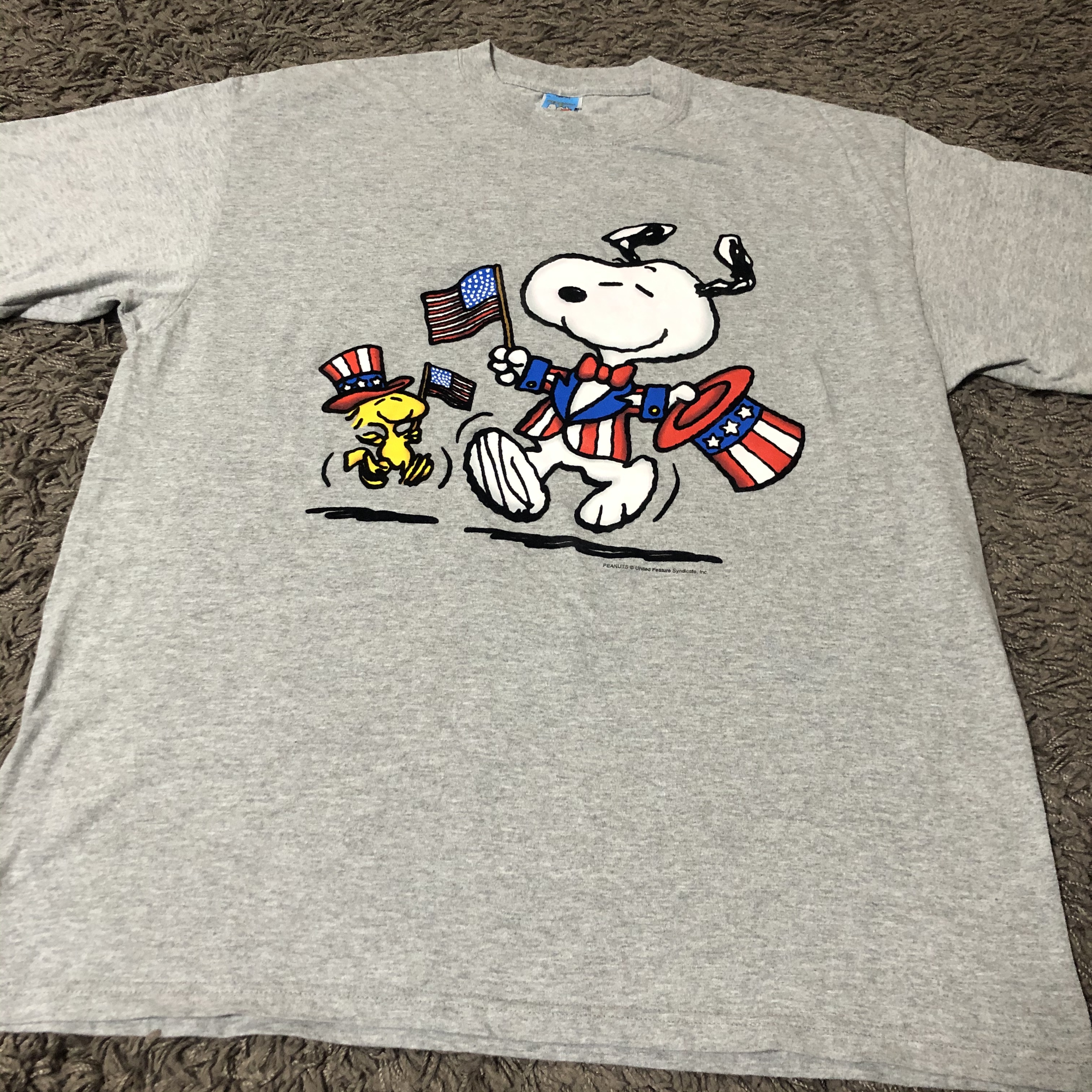 スヌーピー ピーナッツ フロッキープリント Tシャツ 星条旗 Dust Magnet Club ヴィンテージ古着 トレンド古着 アメカジ 90s コレクティブル