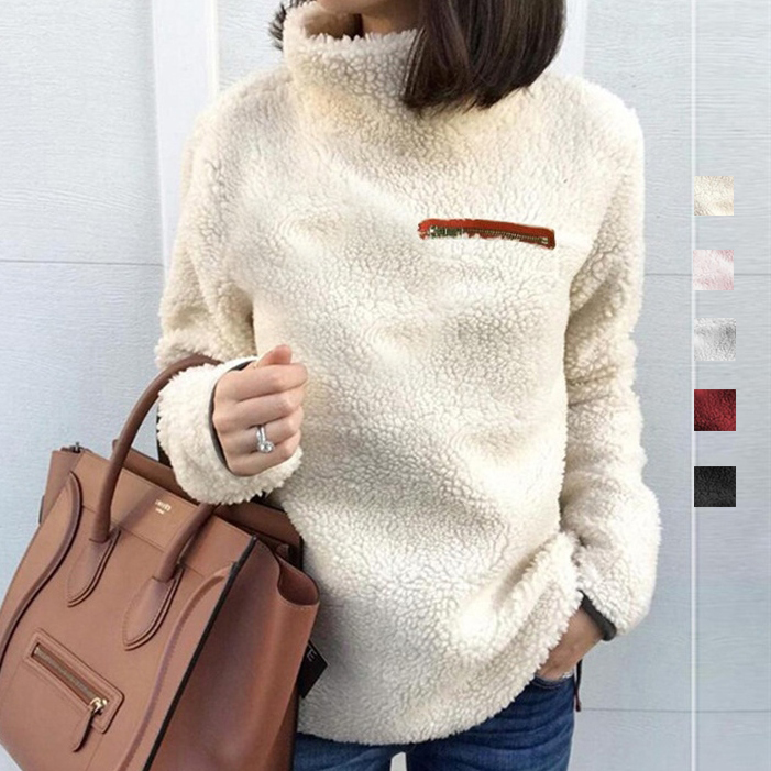 トップス モコモコ 着回し最強 カジュアル ファスナー飾り 長袖 ハイネック パーカー Moemoe19 Com ド定番から最新のものまで網羅 大人の女性のためのファッション専門店