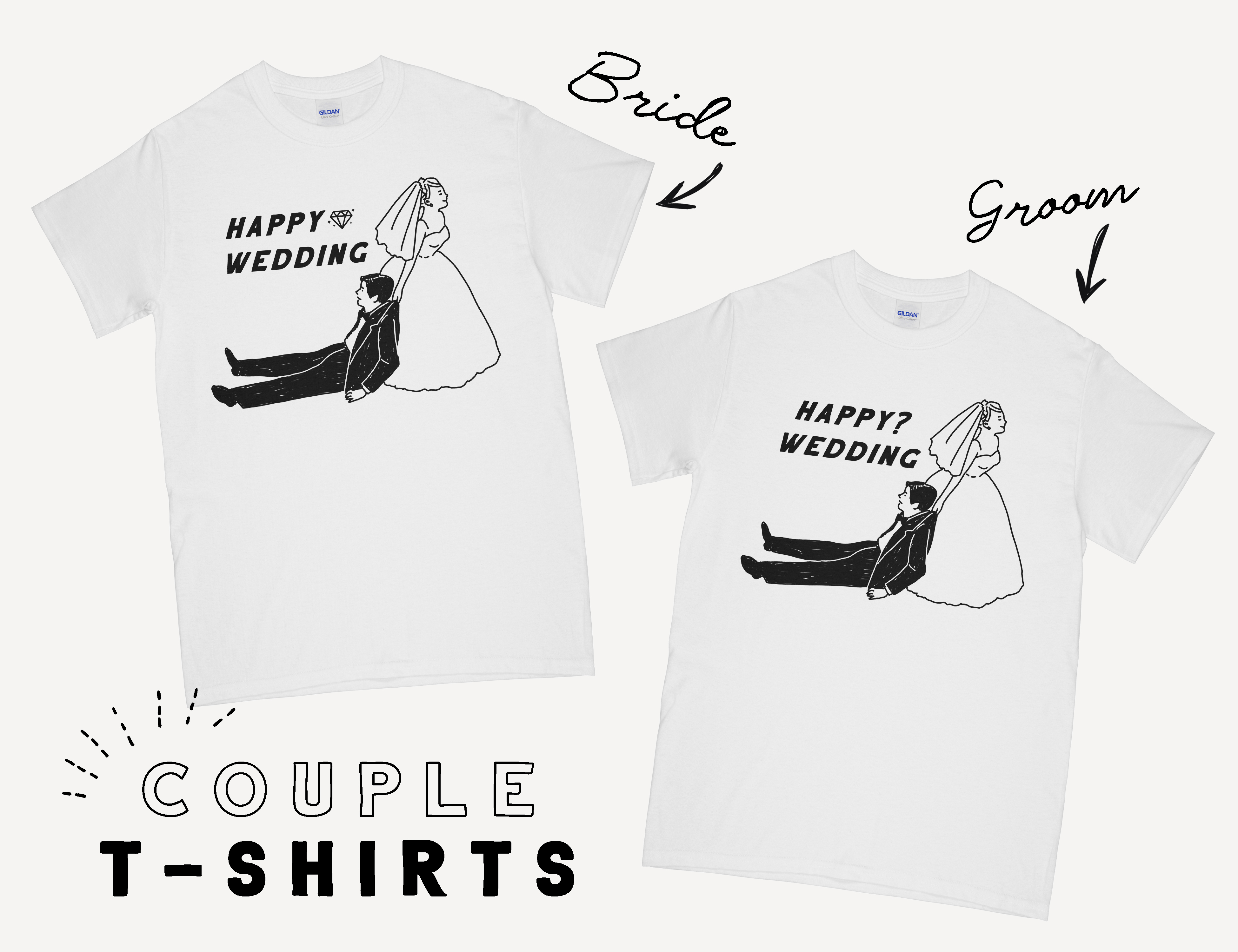 送料無料 新郎新婦 ペアtシャツ Happy Wedding 結婚 ウェディング 前撮り Diy Store Pbw