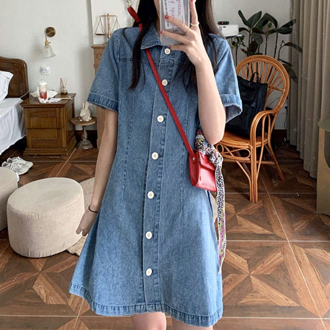 デニム生地 デザイン ミニワンピース ワンカラー 7 韓国レディースファッション通販 Bella ベラハート Select Import Shop