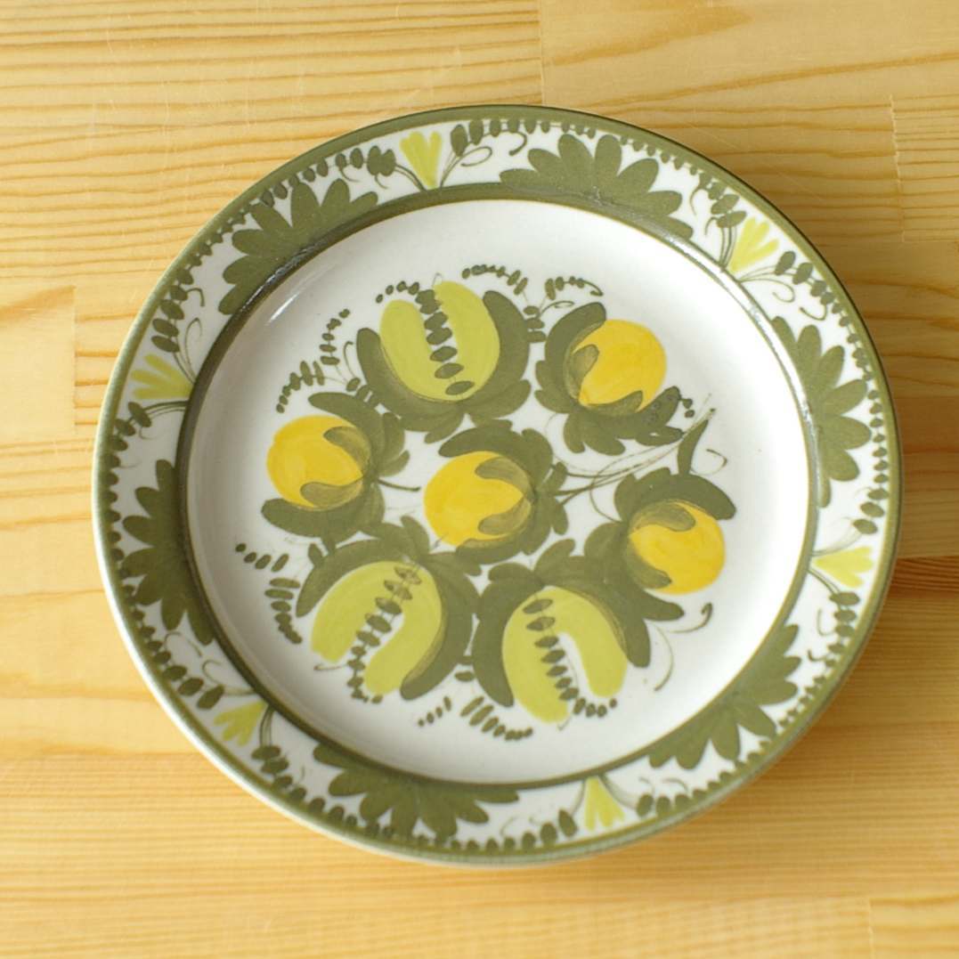 Arabia Atlje デザートプレート 黄色い花柄 アラビア アトリエ 北欧ヴィンテージ食器 アンティーク 陶器 1 5 Flohmarkt フローマルクト