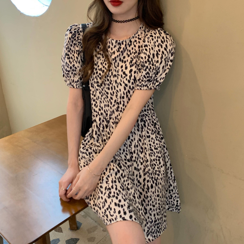 レオパード柄ミニ丈ワンピース Y723 Mokkocloset
