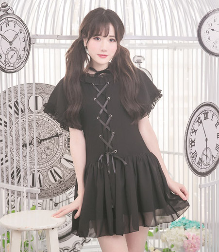 ひらひら ティアードワンピース ワンピースのみ フリル レディース ミニ丈 膝上丈 カジュアル ロリータ ゴスロリ 透け感 半袖 Loli1172 Luxury