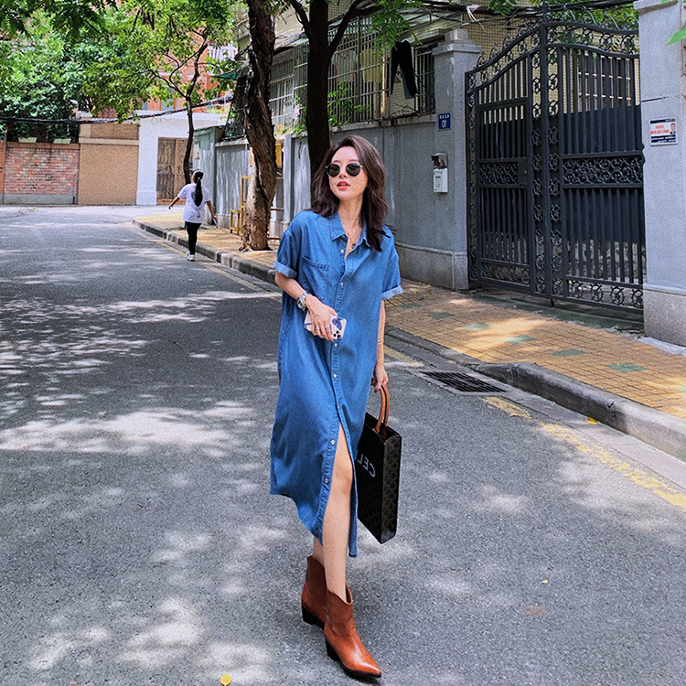 オープンカラー 半袖 デニム シャツワンピース レディースファッション通販joyfeel ジョイフィール