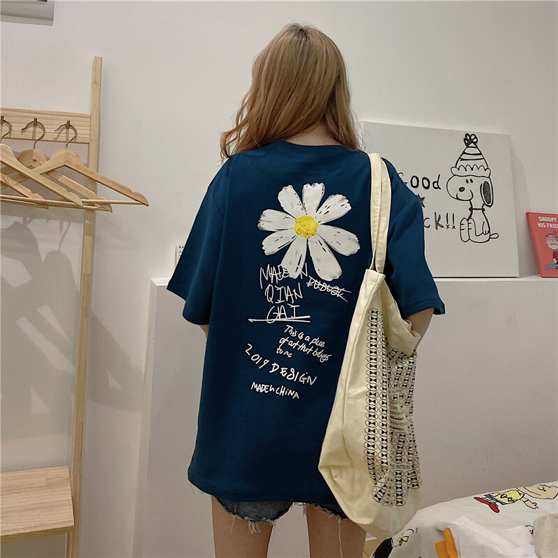 2color バックプリント カジュアル 花柄 イラスト 半袖 Tシャツ メンズライク Qrea Style プチプラ 韓国ファッション