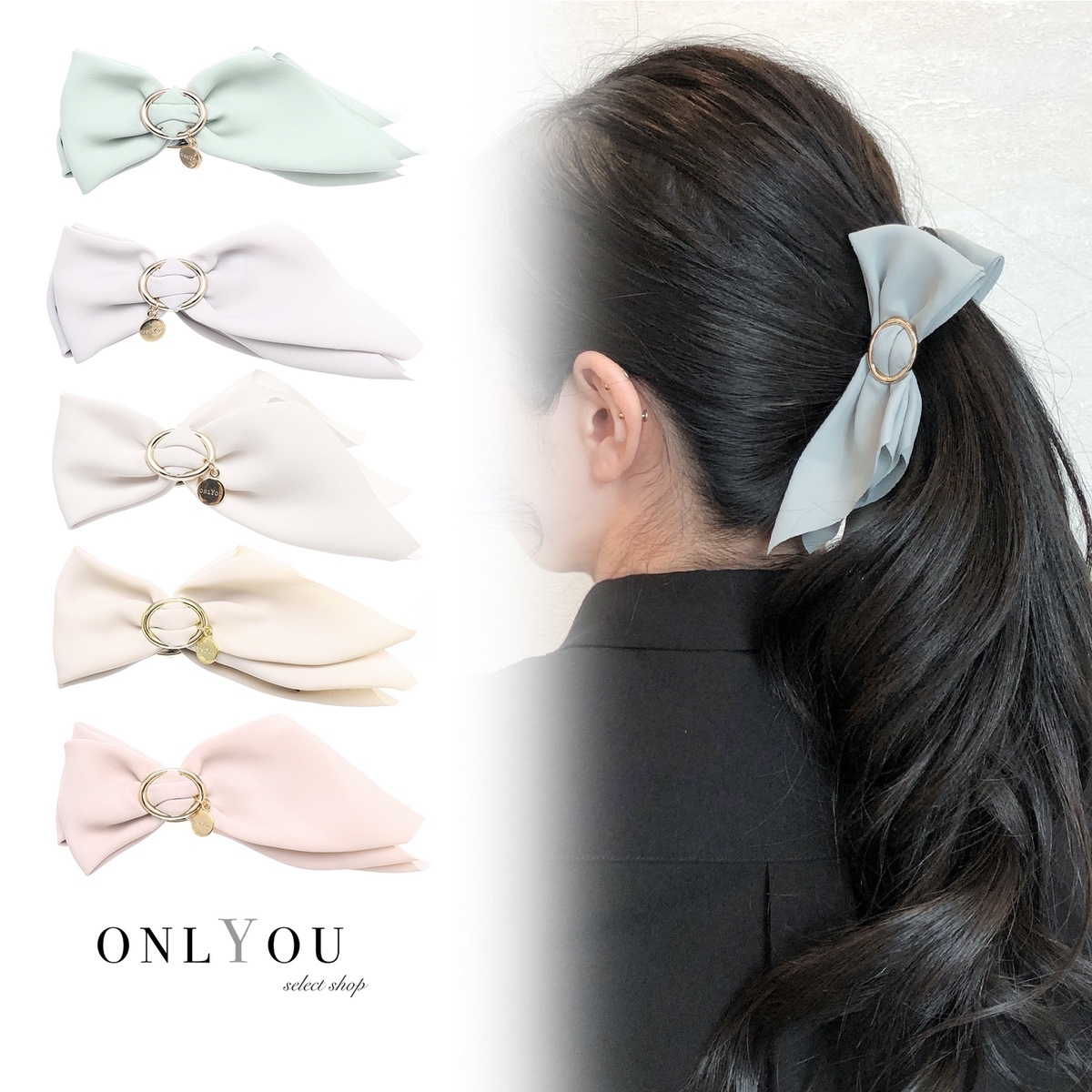 ヘアアクセサリー バナナクリップ ヘアクリップ ヘアレンジ 簡単 まとめ髪 大きめ レディース 女性 シフォン オーバルバックルバナナクリップ セレクトショップオンリーユー