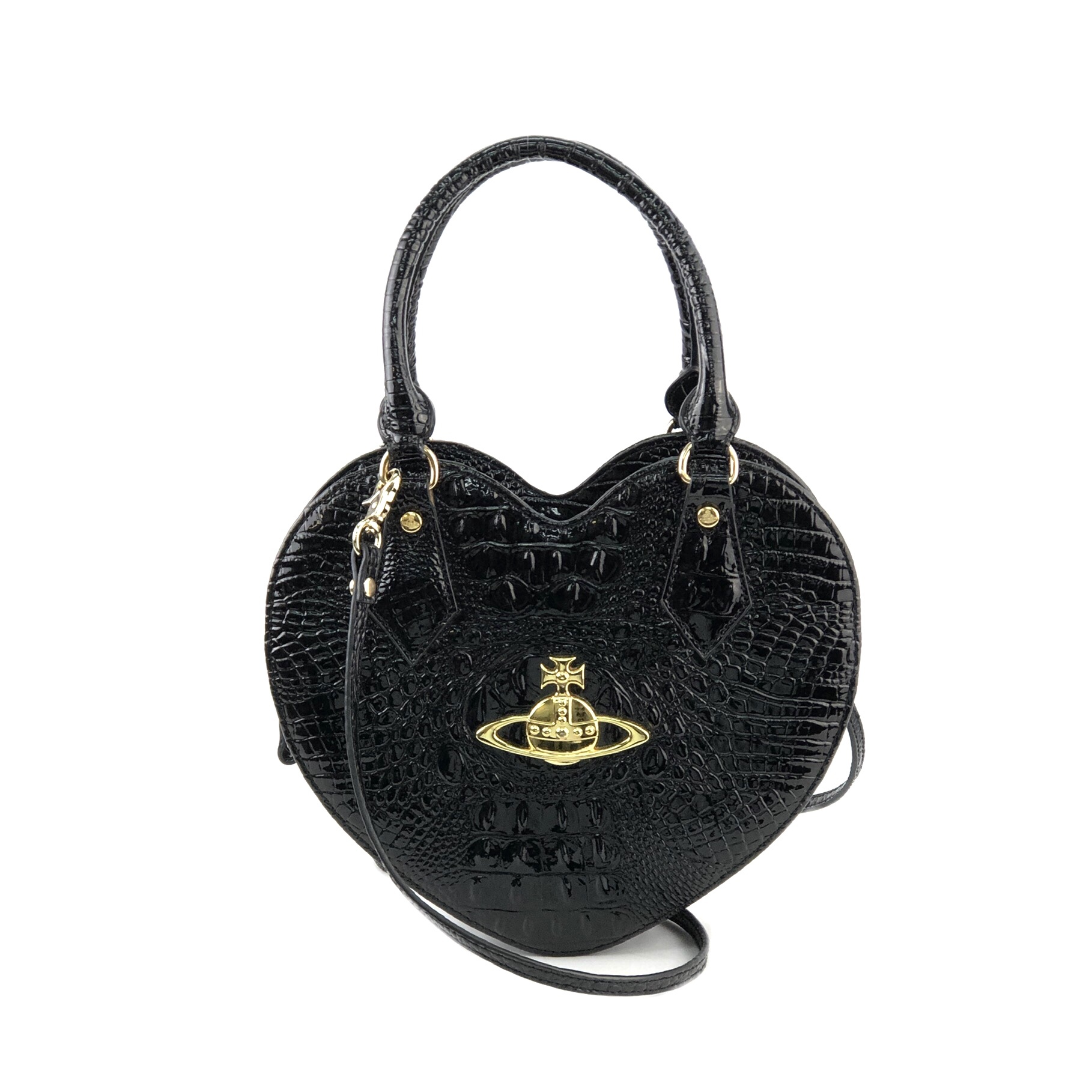 Vivienne Westwood ヴィヴィアン ウエストウッド クロコ型押し ハート型 ハンドバッグ ブラック Vintage ヴィンテージ オールド 2hjf7w Vintageshop Solo