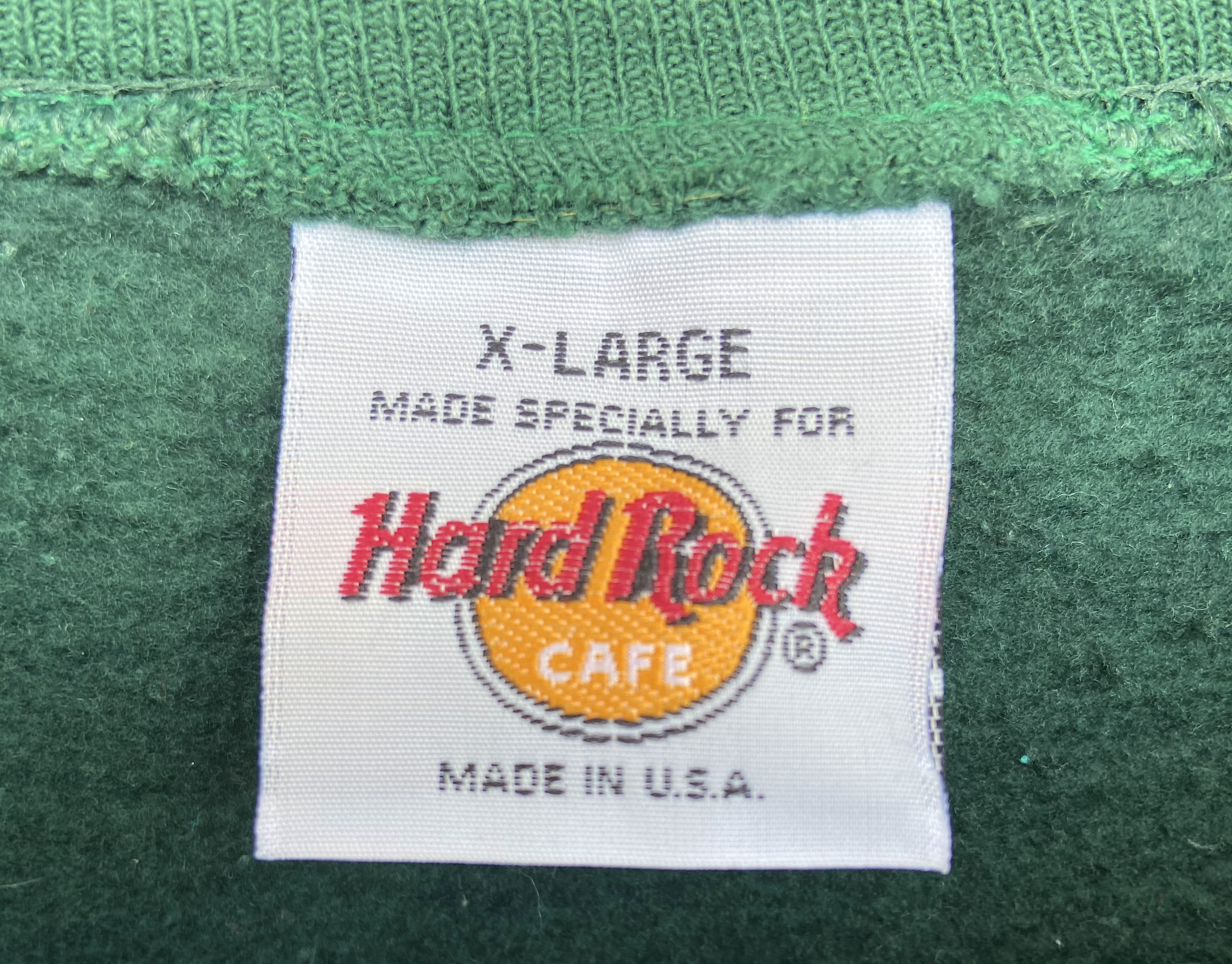 Usa製 Hard Rock Cafe ハードロックカフェ 刺繍 スウェットトレーナー 緑 オーバーサイズ らくふる古着 リユース リメイク専門のオンライン古着shop