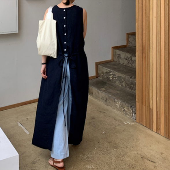 リネン エプロンワンピース 全1色 Bloom Latte