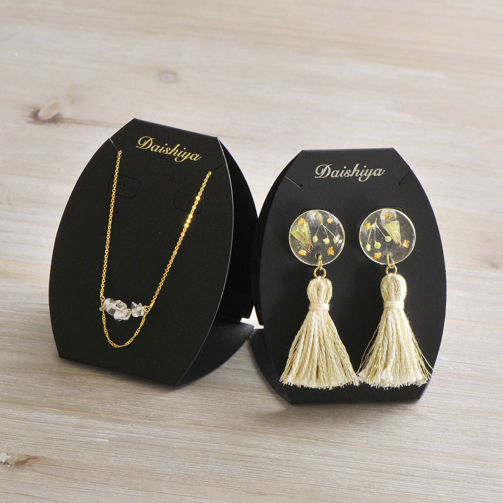 名入れ箔押し オリジナル台紙 卵ちゃん台紙 ブラック ピアス イヤリング ネックレス用 3way 100枚 だいし屋