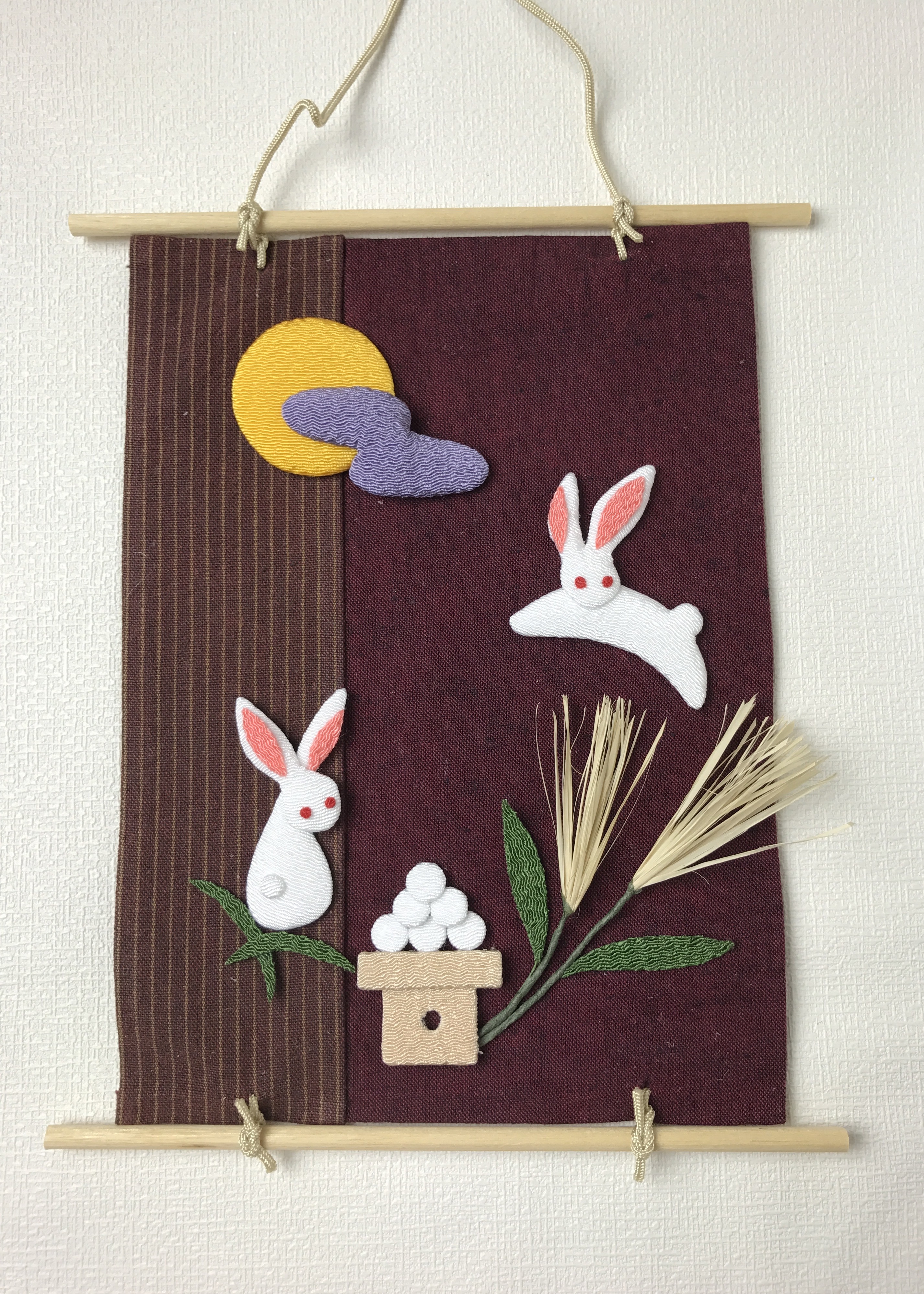 お月見うさぎのミニタペストリー 色布 千座senkura