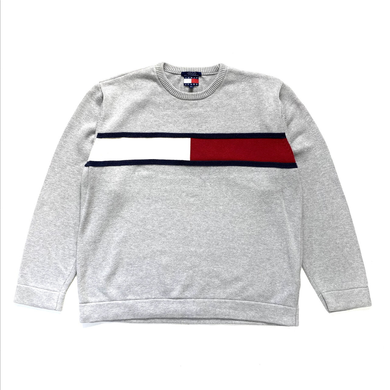 90年代 日本製 Tommy Jeans トミーヒルフィガー クルーネック コットンニットセーター メンズxl グレー ニットセーター All15 Cave 古着屋 公式 古着通販サイト