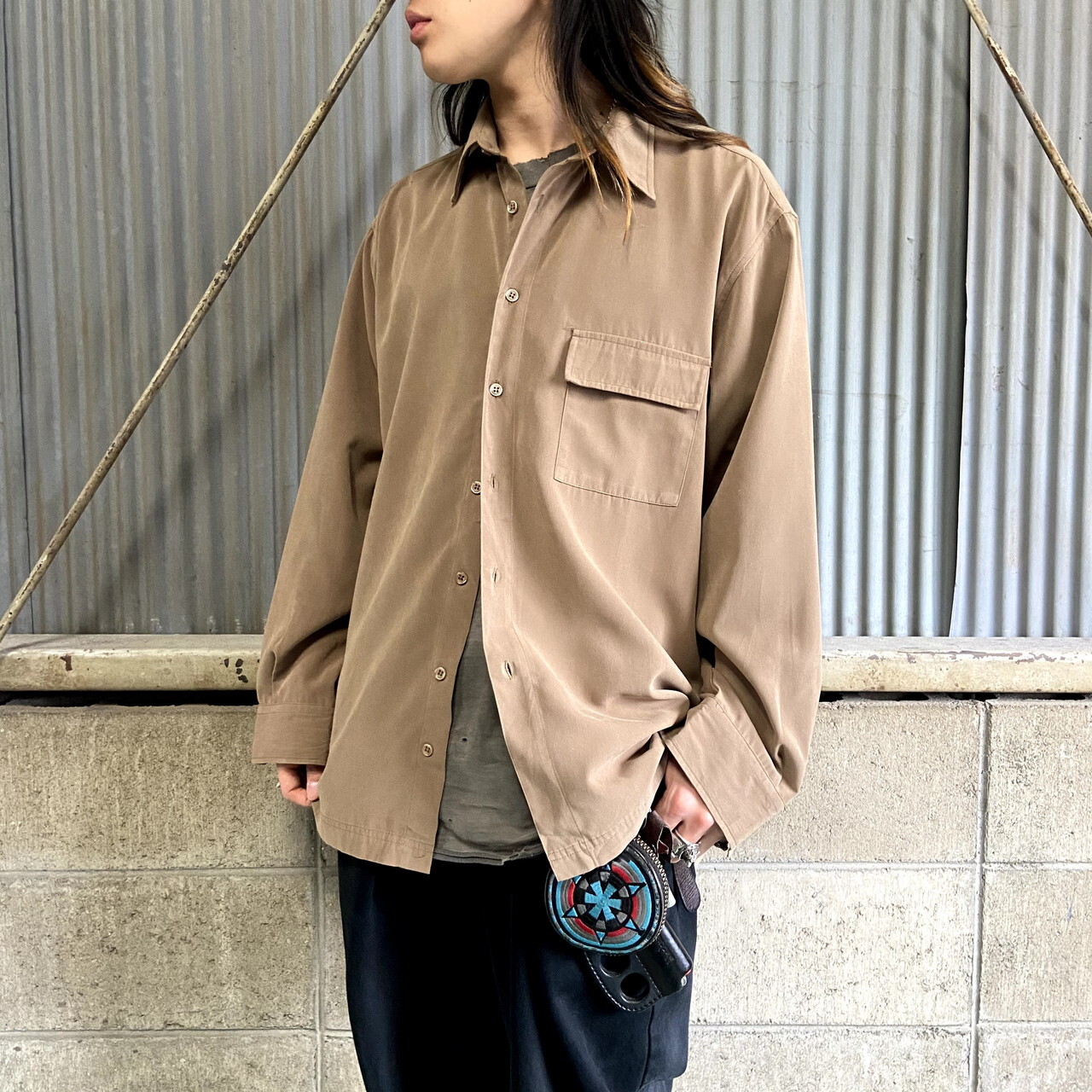 Damart ユーロ ポリエステル ボックスシャツ メンズl相当 ヨーロッパ古着 モカブラウン 茶色 長袖シャツ Cave 古着屋 公式 古着通販サイト