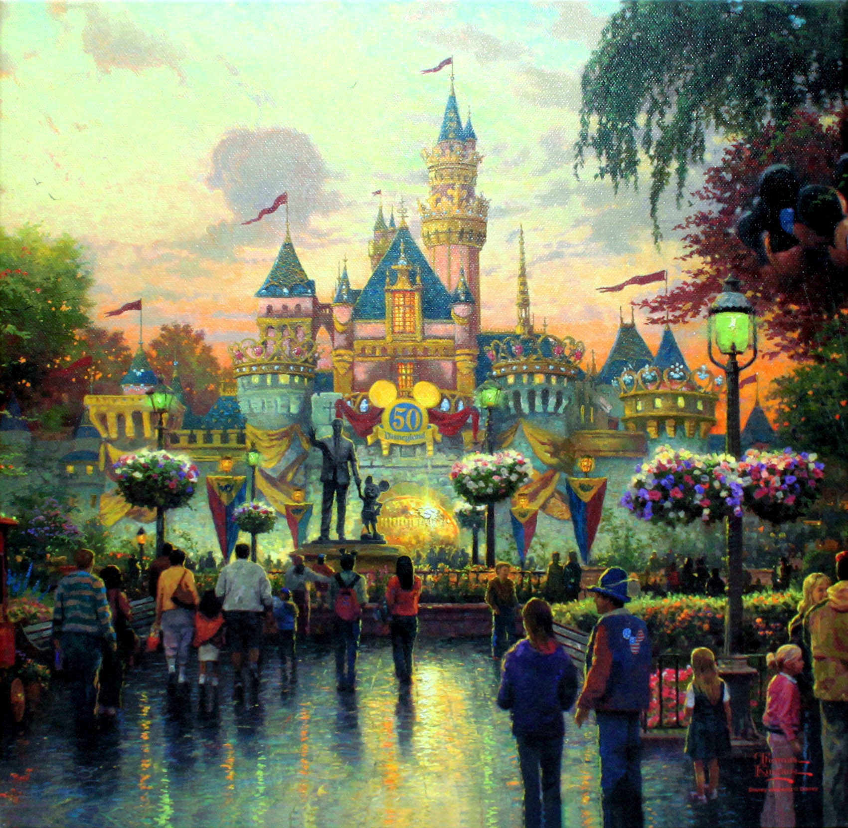 ディズニー ディズニーランド50周年記念 展示用フック付 キャンバスジークレ ディズニー絵画 ポスター