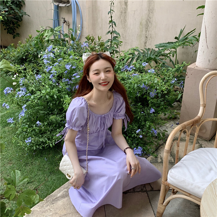 大人プリンセスワンピ ラプンツェル風 半袖ひざ下ワンピース ロング ワンピース ロングドレス パーティー タイト フレア 夏ワンピ リゾートワンピ マキシ丈 ハイウエスト ホワイトワンピ パープル 韓国レディース キッズファッション Londonbridge ロンドンブリッジ