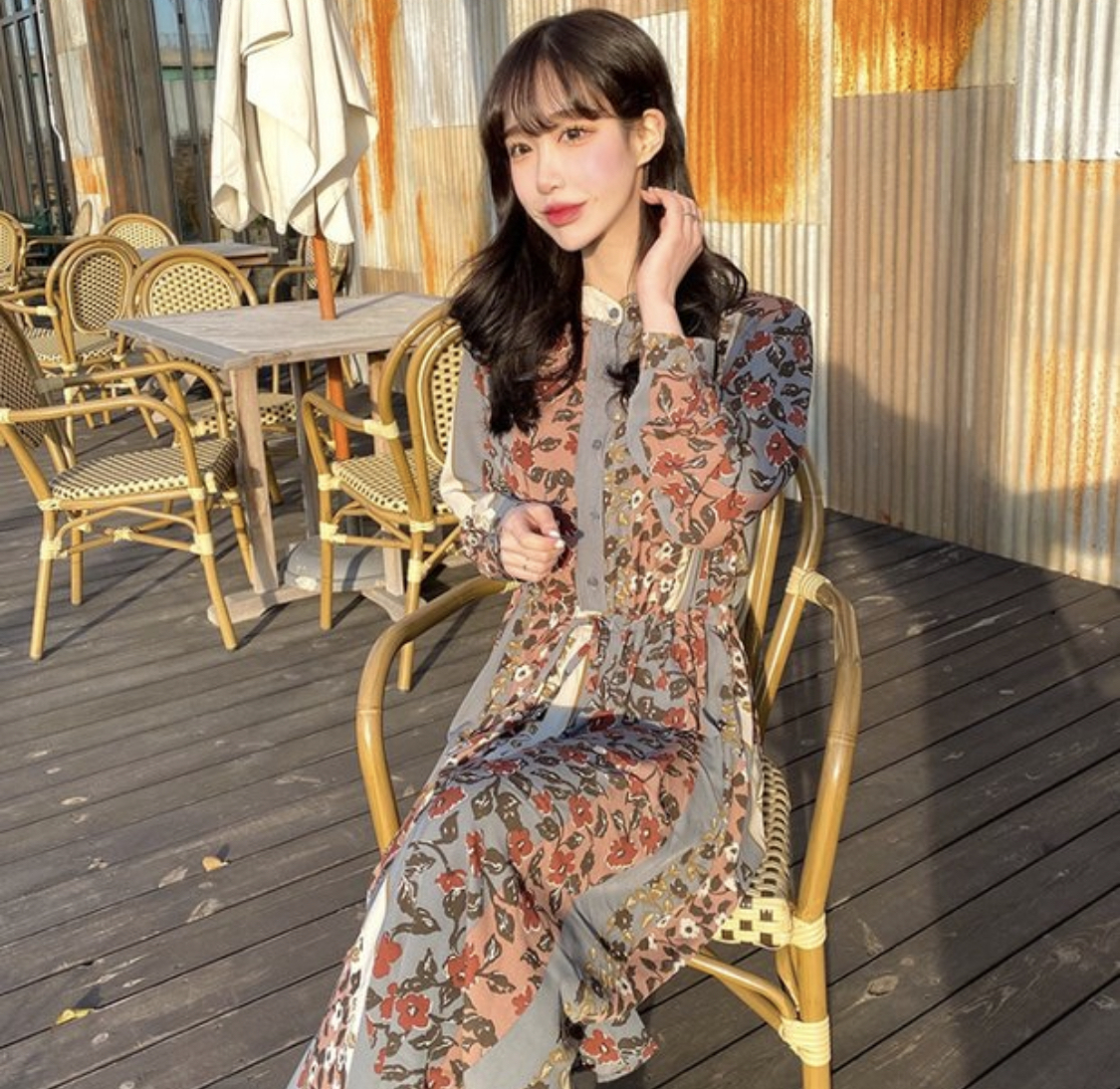 韓国レディースファッション 6269 レトロ カントリー調 花柄 ロング ワンピース 送料無料 流行オルチャンファッション 人気のプチプラ韓国 レディースファッション新作通販 Aliceholly