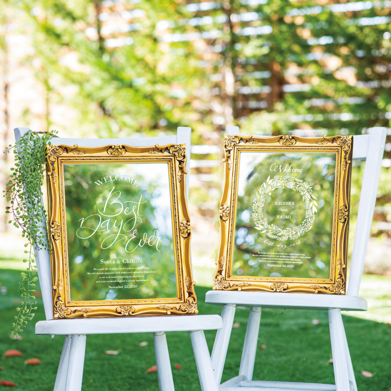 ウェルカムボード ミラーボード ゴールドフレーム 送料無料 Merci ありがとうfactory ウェディング 両親贈呈品 ウェルカムボード プチギフト