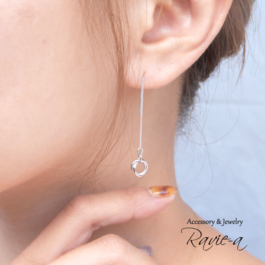 揺れるピアス チェーンピアス アメリカンピアス シルバー 輪っか リング 大人ピアス プラチナ仕上げ Ravie A
