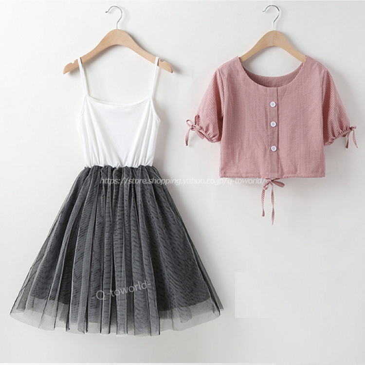 110 160 2点セット トップス ワンピース 女の子 ワンピース 半袖 チュール 全3色 女の子 韓国子供服 子供服 Q Toworld キュートワールド 子供服 メール便は何点でも送料の合計は280円