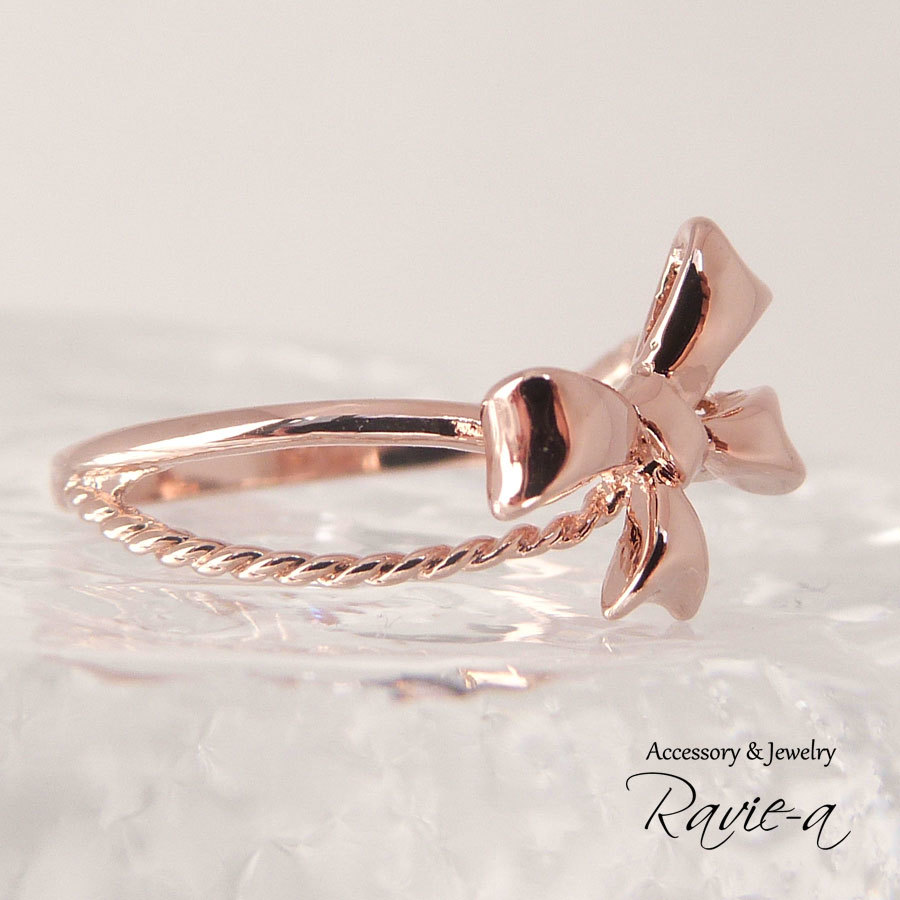 ピンキーリング ピンクゴールド リボン りぼん 華奢 大人可愛い 誕生日 プレゼント 無料カラー変更可能 3号 5号 7号 Ravie A