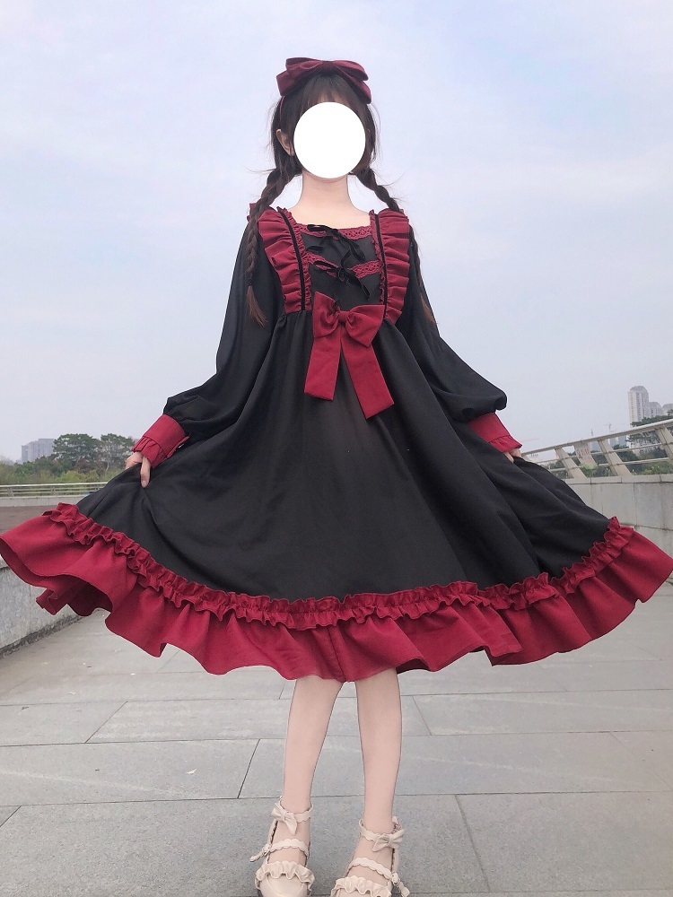 フリル ロリータ ガーリー ゴスロリ メイド服 メイドワンピース 可愛いフリルワンピース 配色ワンピース ｒ065 Rumina Select Shop