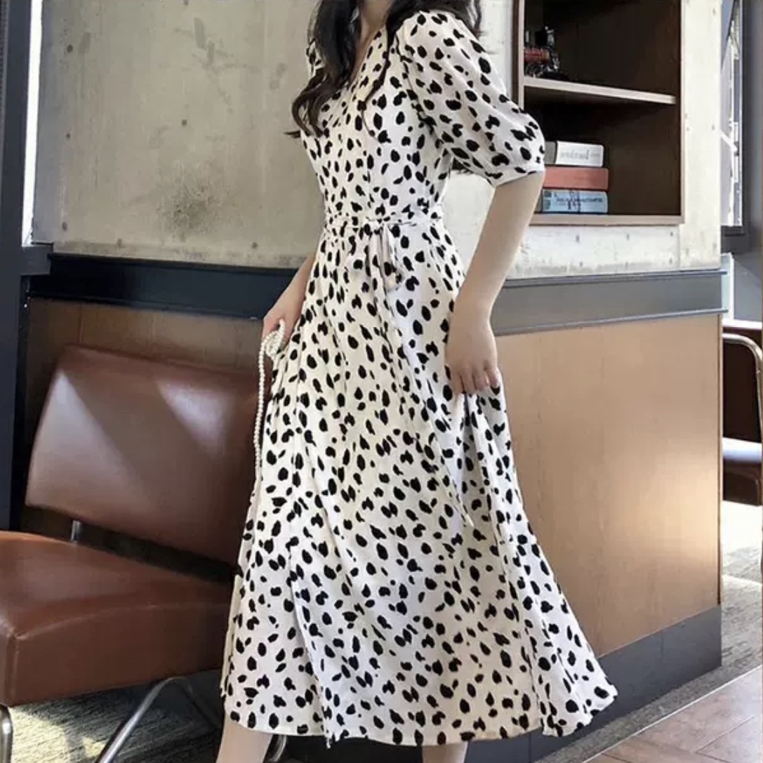 新品 未使用 リーナクチュールのダルメシアン柄ロングワンピース ロングワンピース Www Williamssound Com