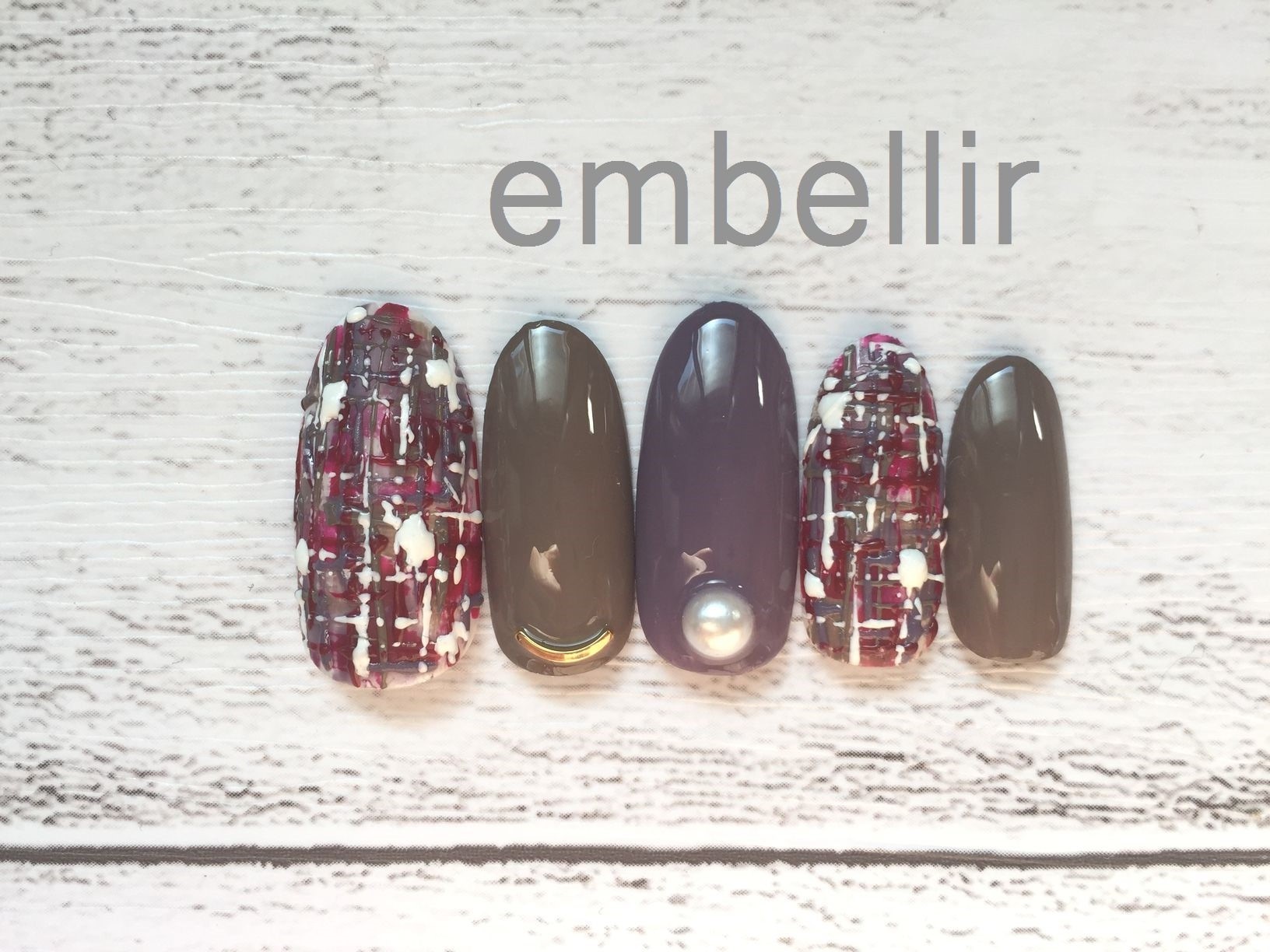 パープル ボルドー ブラウンでこぼこツイードネイルチップ Embellir Nail ネイルチップ専門店