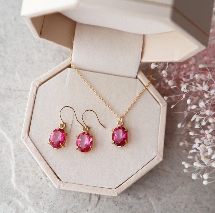 14kgf 宝石質ピンクトパーズの一粒ネックレス オーバルファセットカット 11月誕生石 Mignons オリジナルハンドメイド天然石アクセサリーショップミニョン