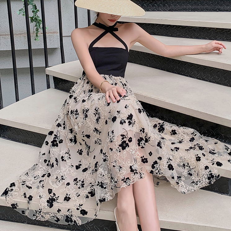 クロスネックチュールドッキングワンピース Linolala