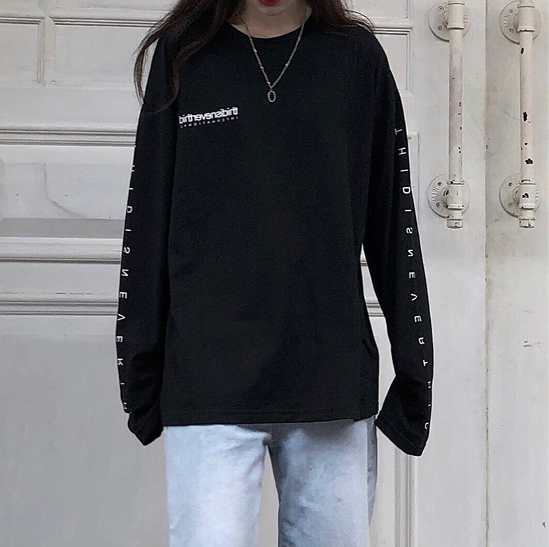 送料無料 おしゃれな袖プリ カジュアル メンズライク オーバーサイズ バックプリント ロンt カットソー Tシャツ トップス Lamitte Deco トレンド 韓国ファッション ショップ