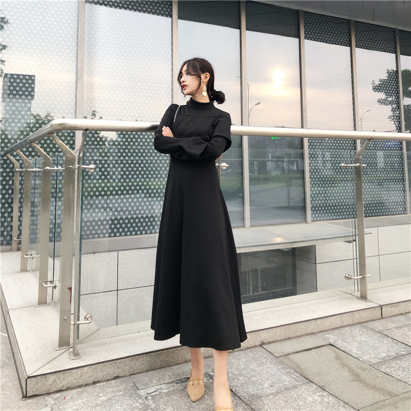 パーティードレス ワンピース マキシワンピ レトロ ハイネック フレア ワンピース フリル 黒ワンピ ブラック 結婚式 二次会 お呼ばれ 代 30代 秋冬 新作 2133 B Bloom ビーブルーム レディースファッション通販