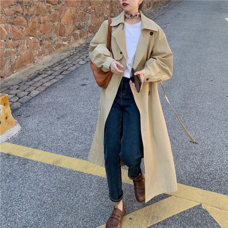 送料無料 不動の人気アウター トレンチコート カジュアル ロングトレンチコート スプリングコート ロング丈 Lamitte Deco トレンド 韓国ファッション ショップ