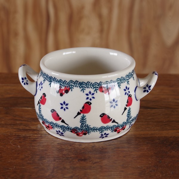 再入荷 新品 ポーリッシュポタリー ポーランド食器 スープボウル 小鉢 赤い小鳥 木の実 B6 Gile Boleslawiec ボレスワヴィエツ陶器 かわいい 小どんぶり Flohmarkt フローマルクト