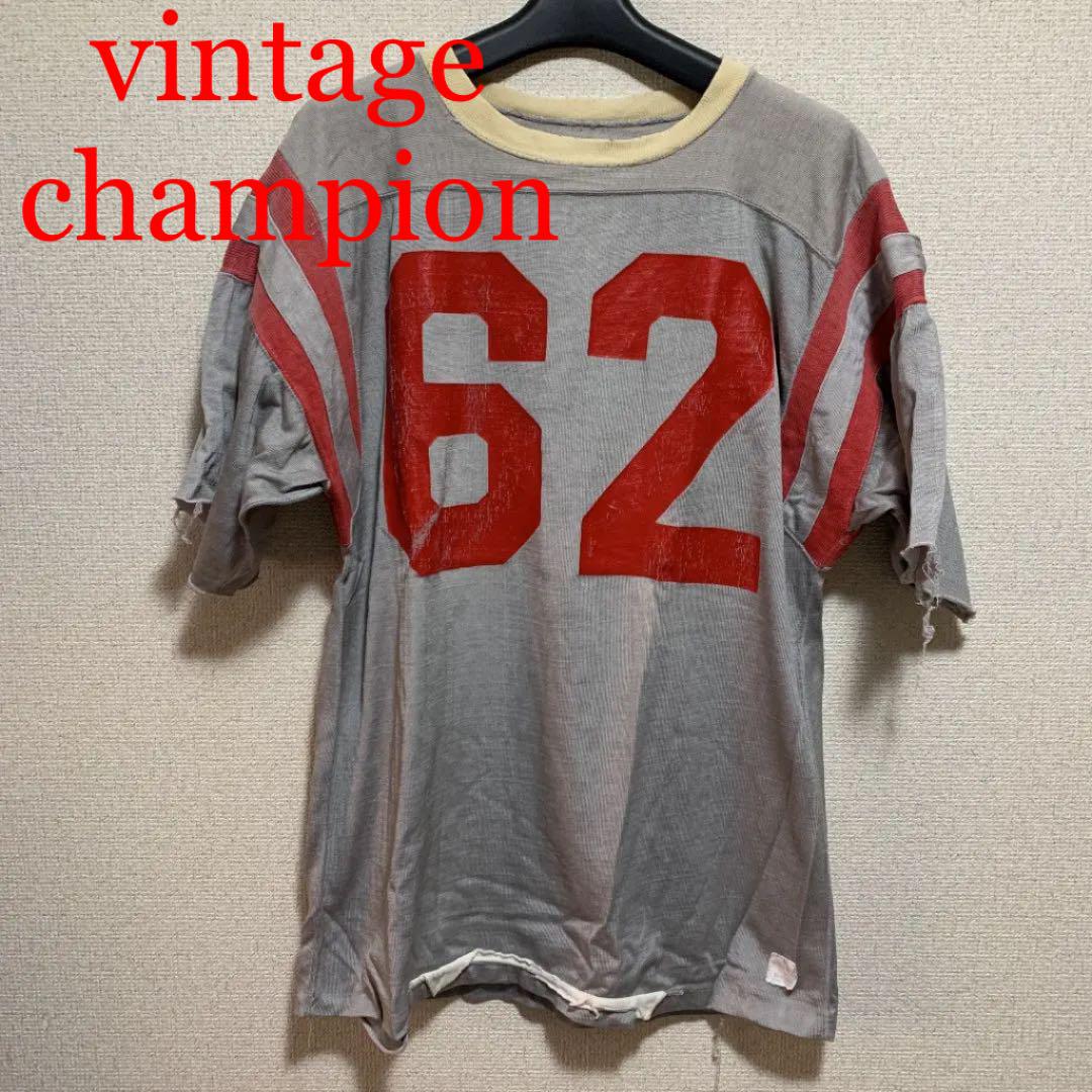 ヴィンテージ 超貴重モデル ランタグ チャンピオン フットボールtシャツ 古着屋youth Vintage