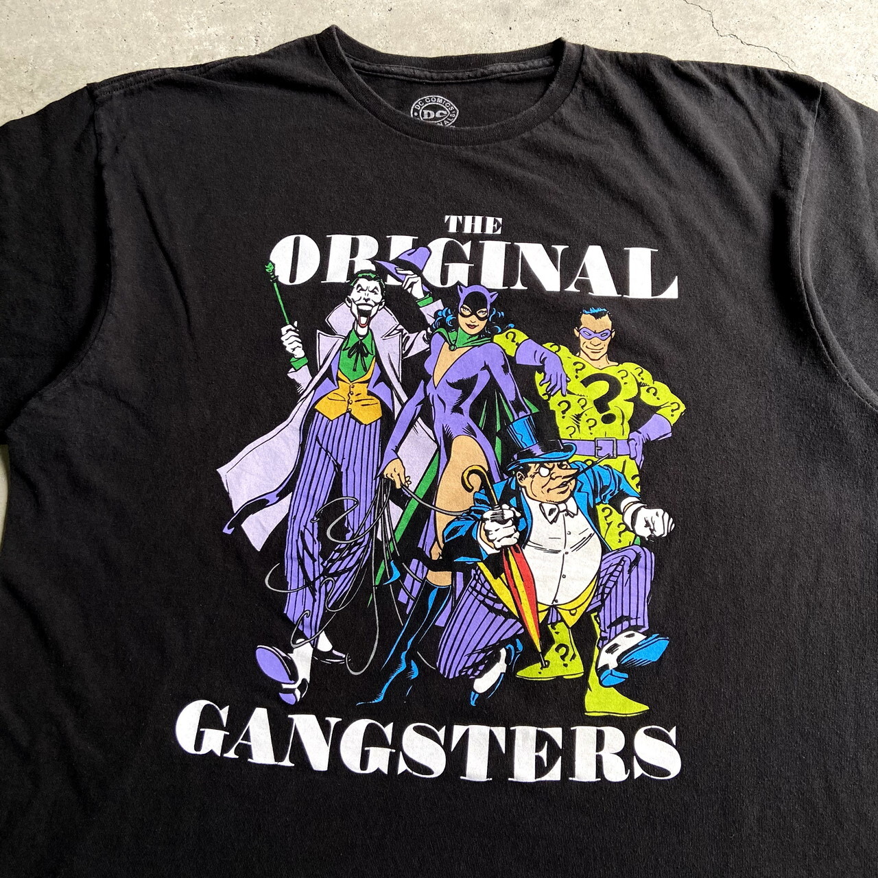Dc Comics Batman ヴィラン キャラクタープリントtシャツ メンズxl 古着 Dcコミックス バットマン ジョーカー キャットウーマン リドラー ペンギン アメコミ ブラック 黒 Tシャツ Cave 古着屋 公式 古着通販サイト