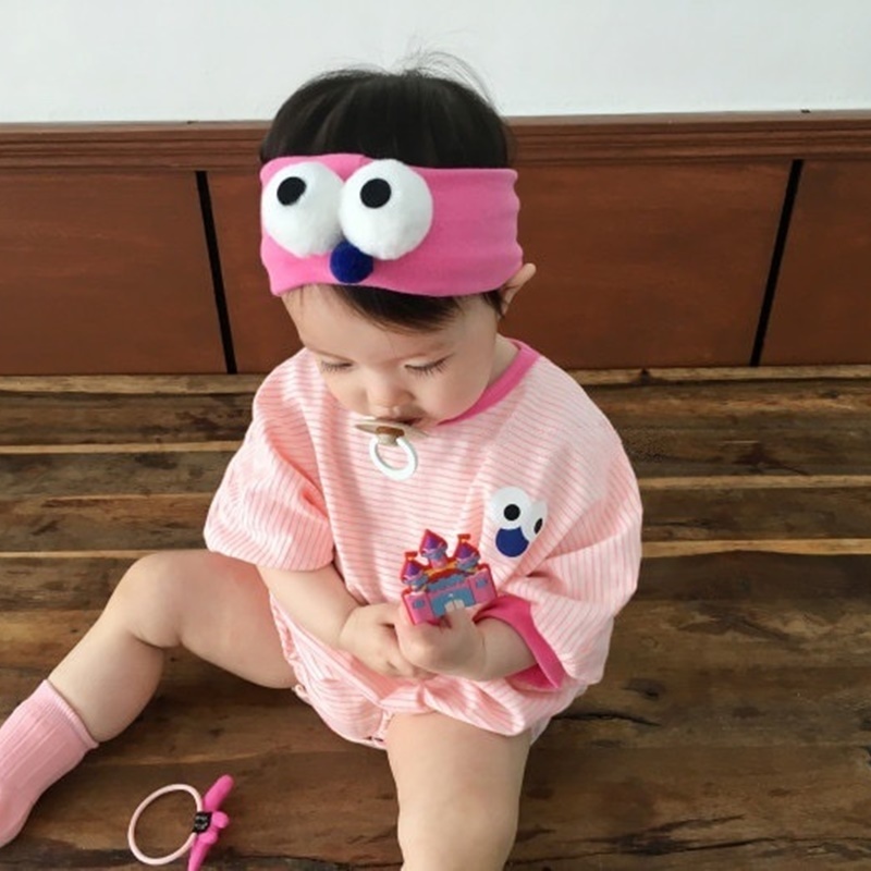 子供服 セットアップ 男の子 女の子 ロンパース ヘッドバンド 2点セット キッズ ベビー キャラクター オーバーオール 半袖 顔 ピンク ブルー コットン 60 90cm R68 海外子供服専門通販サイト リーファ