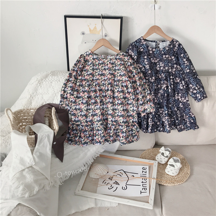 90 140 ワンピース 花柄 大きなつけ襟 全２色 韓国版 韓国子供服 子供服 キッズ 男の子 Q Toworld キュートワールド 子供服 メール便は何点でも送料の合計は280円