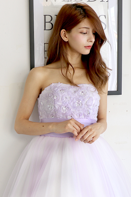 パステルパープルのチュールがカワイイ オシャレ感upのニュアンスカラ ドレス カラードレス ウェディング 花嫁 演奏会 結婚式 2次会 Dress Shop Rberry