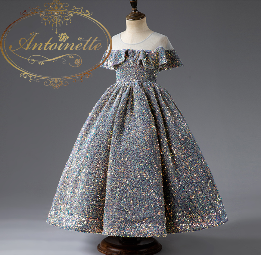 女の子 ドレス 舞台 衣装 フォトスタジオ グレー ウエディング 子供 フォーマル Anniversary Dress Girl Gray Kids Antoinette