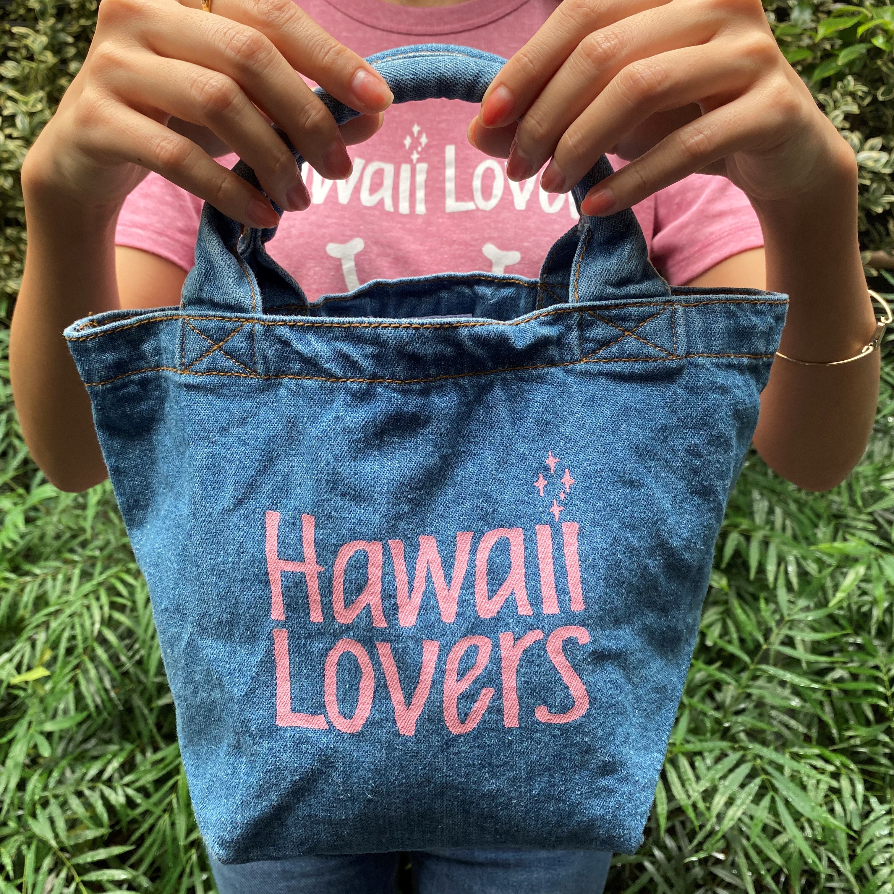 Hawaii Lovers デニムトートバッグ ウォッシュブルー ハワイ ランチバッグ エコバッグ Hawaii Lovers ショッピング